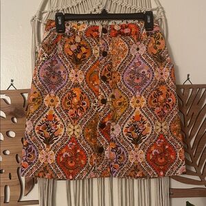 Farm Rio Anthropologie Lavinia Patterned Floral Mini Skirt Small Button Front